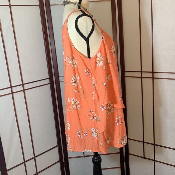Torrid peachy orange double layer sleeveless floral top with adjustable straps - Picture 2 of 9